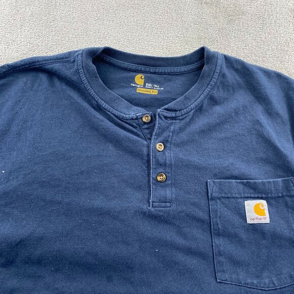 Carhartt Mens Henley T-Shirt 2XLT Blue Short Sleeve Workwear Casual Pocket Tee - Picture 7 of 9